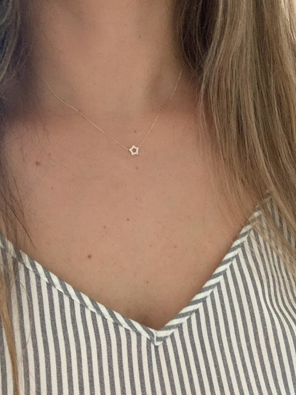 14k Solid Gold Open Star Necklace, Dainty Necklace, Layering Necklace, Star Necklace, 7MM Star Necklace