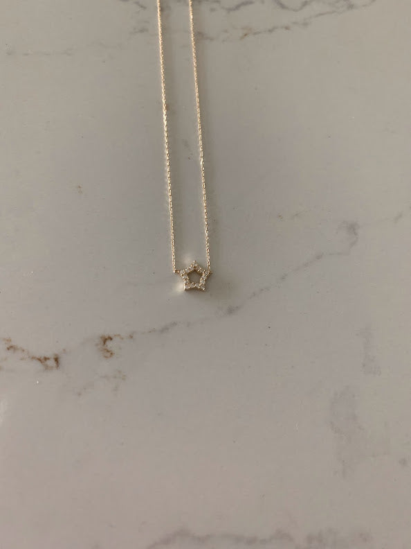 14k Solid Gold Open Star Necklace, Dainty Necklace, Layering Necklace, Star Necklace, 7MM Star Necklace