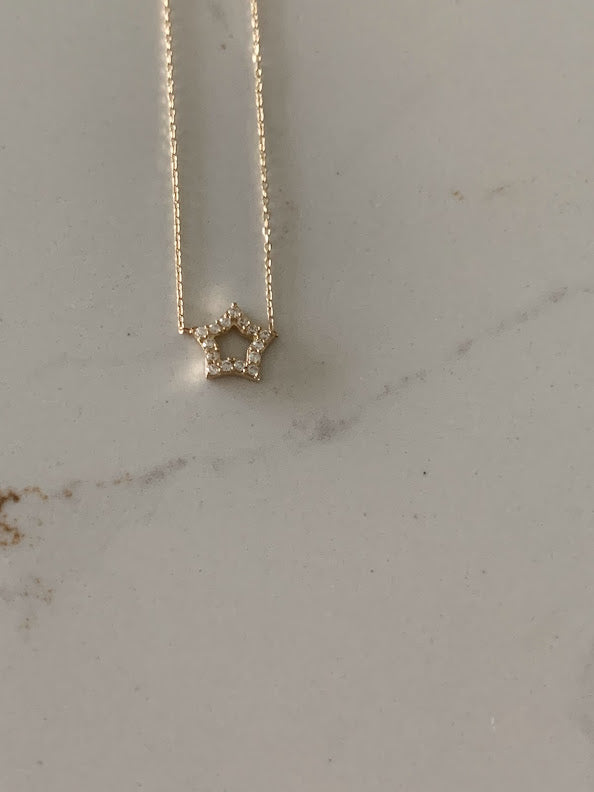 14k Solid Gold Open Star Necklace, Dainty Necklace, Layering Necklace, Star Necklace, 7MM Star Necklace