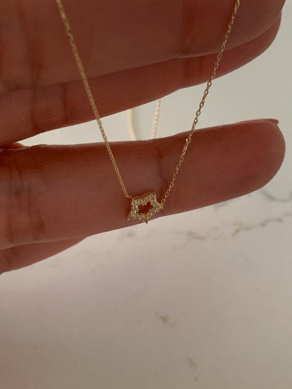 14k Solid Gold Open Star Necklace, Dainty Necklace, Layering Necklace, Star Necklace, 7MM Star Necklace