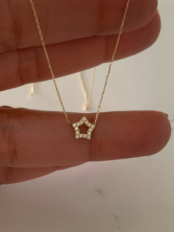 14k Solid Gold Open Star Necklace, Dainty Necklace, Layering Necklace, Star Necklace, 7MM Star Necklace