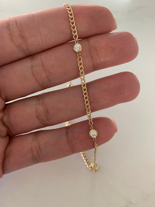 Bezel Anklet / 14k Gold CZ Station Anklet/ Bridal Zirconia Anklet / Everyday Anklet / Diamond Alike Anklet