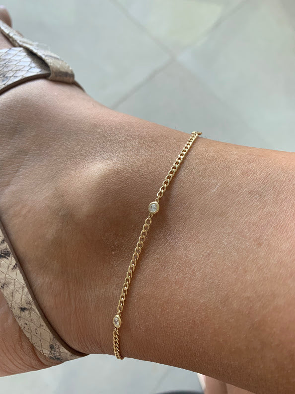 Bezel Anklet / 14k Gold CZ Station Anklet/ Bridal Zirconia Anklet / Everyday Anklet / Diamond Alike Anklet