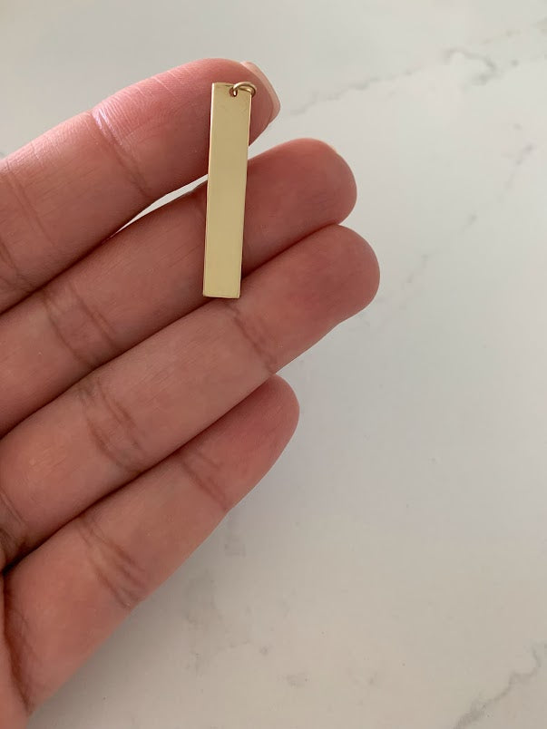16MM 14K Solid Gold Bar Pendant | Personalized Engraving Bar Pendant | Solid Gold | Personalized Pendant with Family Names/Initials