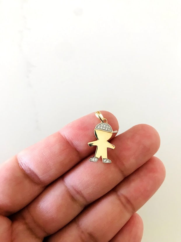 14K Yellow Gold Boy Pendant with CZ