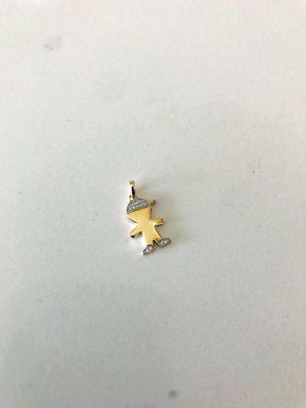 14K Yellow Gold Boy Pendant with CZ