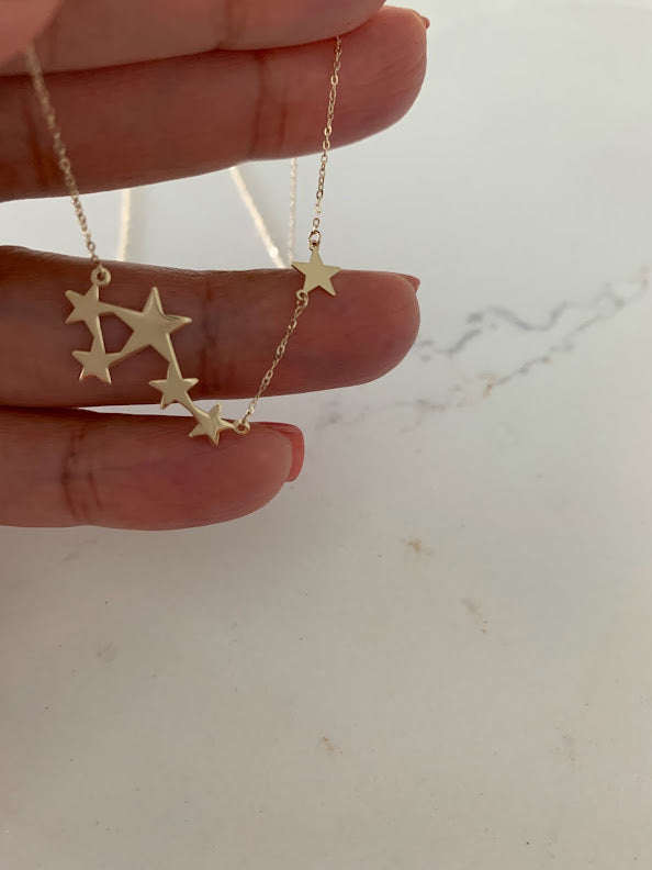 14k Solid Gold Multi Stars Necklace, Dainty Necklace, Layering Necklace, Stars Necklace, Constellation Necklace