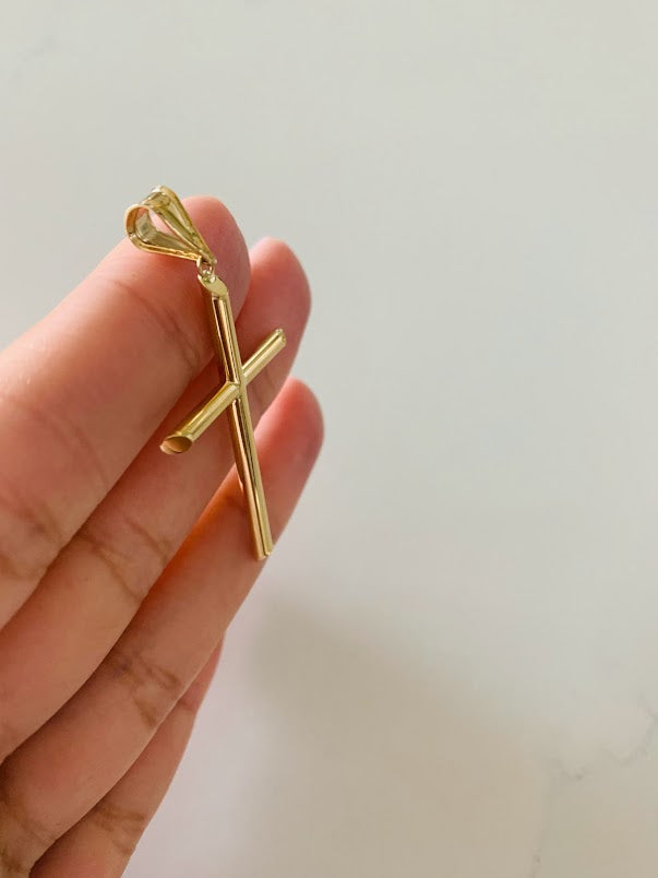 14K Solid Gold Hollow Plain Cross | Yellow Gold Cross | Catholic Pendant | 14K Solid Gold Cross Christian Pendant | Bold Cross | 53MM