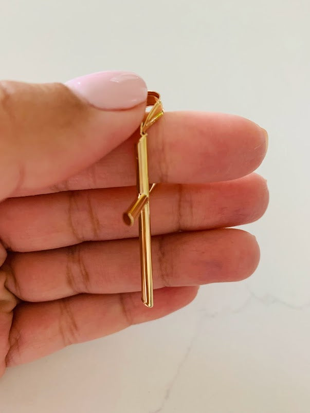 14K Solid Gold Hollow Plain Cross | Yellow Gold Cross | Catholic Pendant | 14K Solid Gold Cross Christian Pendant | Bold Cross | 53MM