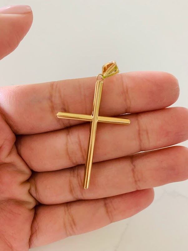 14K Solid Gold Hollow Plain Cross Yellow Gold Cross Catholic