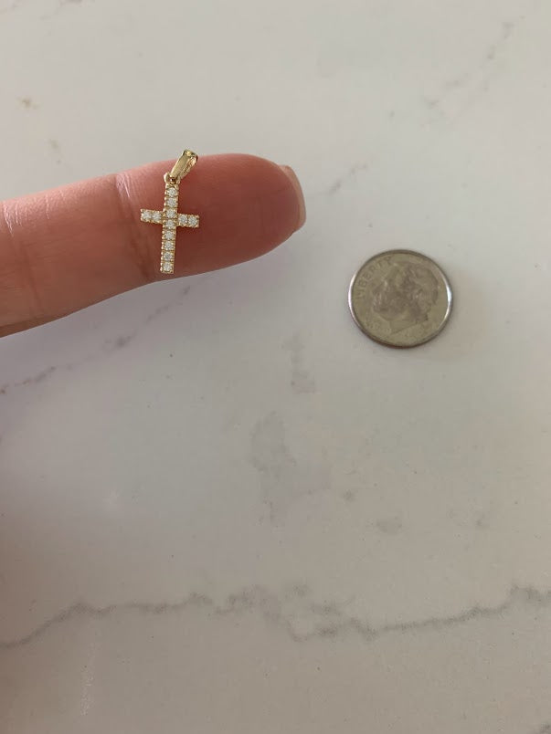 14MM 14K Solid Gold CZ Cross | Yellow Gold Cross | Catholic Pendant | 14K Solid Gold Cross Christian Pendant | Cubic Zirconia Pendant