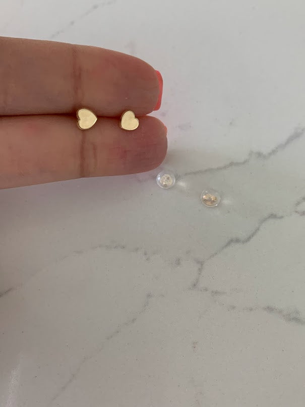 14K Solid Gold Plain Heart Studs • 14K Solid Gold Classy Heart Cut Pushback Studs • Gold Heart Earrings • Dainty Studs • Free Shipping