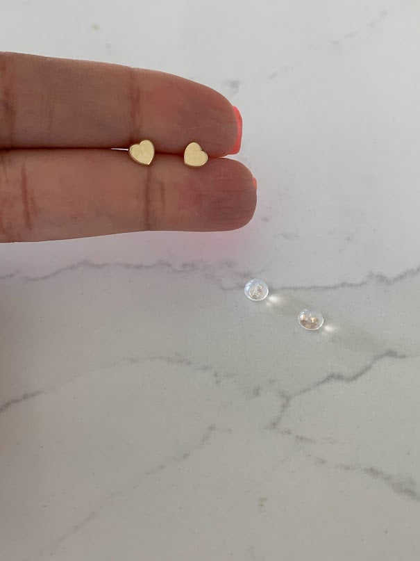 14K Solid Gold Plain Heart Studs • 14K Solid Gold Classy Heart Cut Pushback Studs • Gold Heart Earrings • Dainty Studs • Free Shipping
