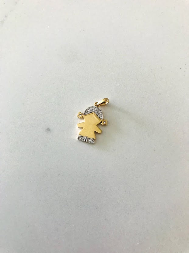 14K Yellow Gold Girl Pendant with CZ