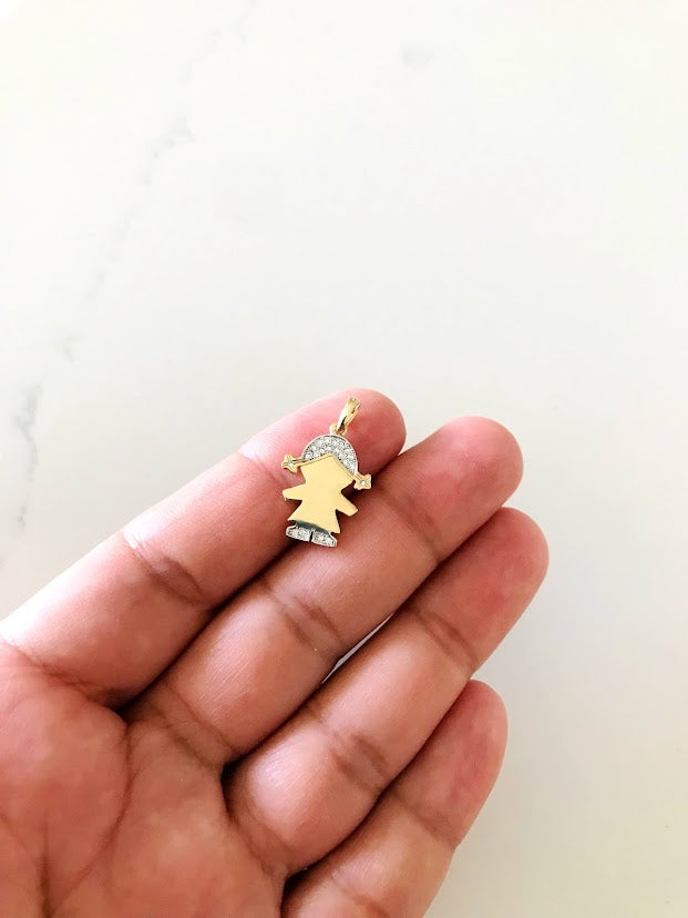 14K Yellow Gold Girl Pendant with CZ