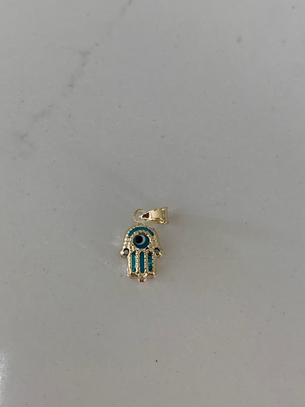 14K Solid Gold Evil Eye Hamsa Pendant