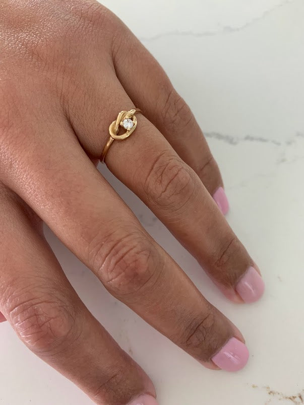 14K Yellow Gold Knot Ring with CZ Cubic Zirconia Anniversary