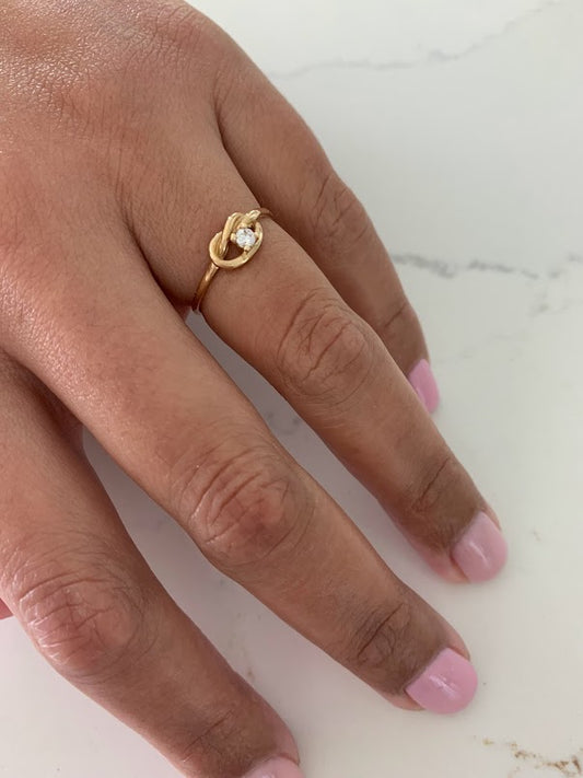 14K Yellow Gold Knot Ring with CZ | Cubic Zirconia | Anniversary Ring | Knot Engagement Ring | Ring for her | Promise Ring