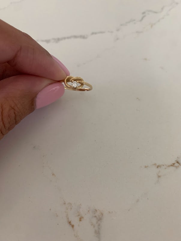 14K Yellow Gold Knot Ring with CZ | Cubic Zirconia | Anniversary Ring | Knot Engagement Ring | Ring for her | Promise Ring