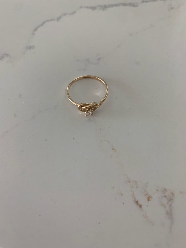 14K Yellow Gold Knot Ring with CZ | Cubic Zirconia | Anniversary Ring | Knot Engagement Ring | Ring for her | Promise Ring