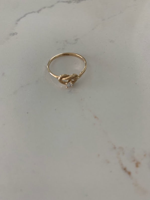 14K Yellow Gold Knot Ring with CZ | Cubic Zirconia | Anniversary Ring | Knot Engagement Ring | Ring for her | Promise Ring