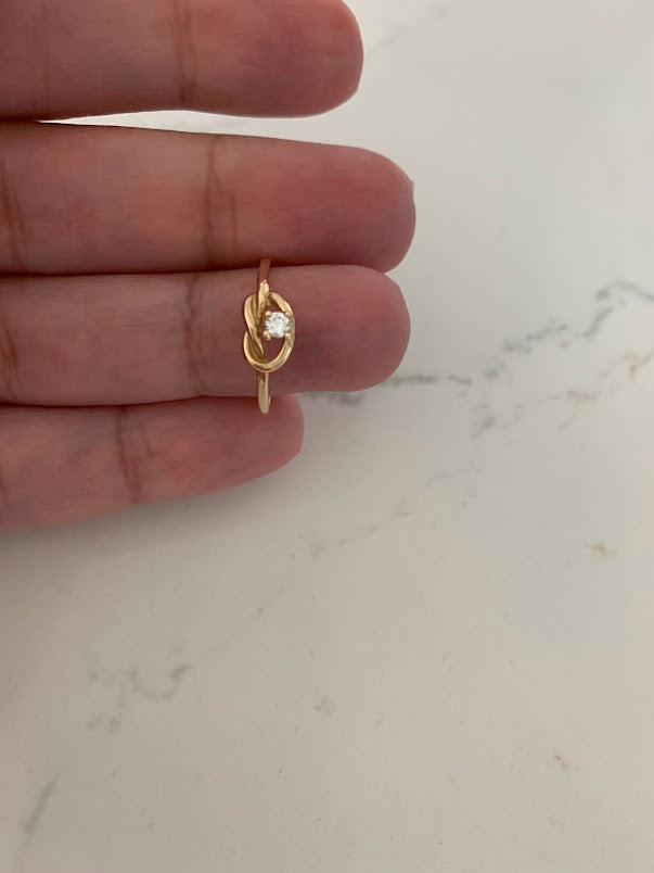 14K Yellow Gold Knot Ring with CZ | Cubic Zirconia | Anniversary Ring | Knot Engagement Ring | Ring for her | Promise Ring