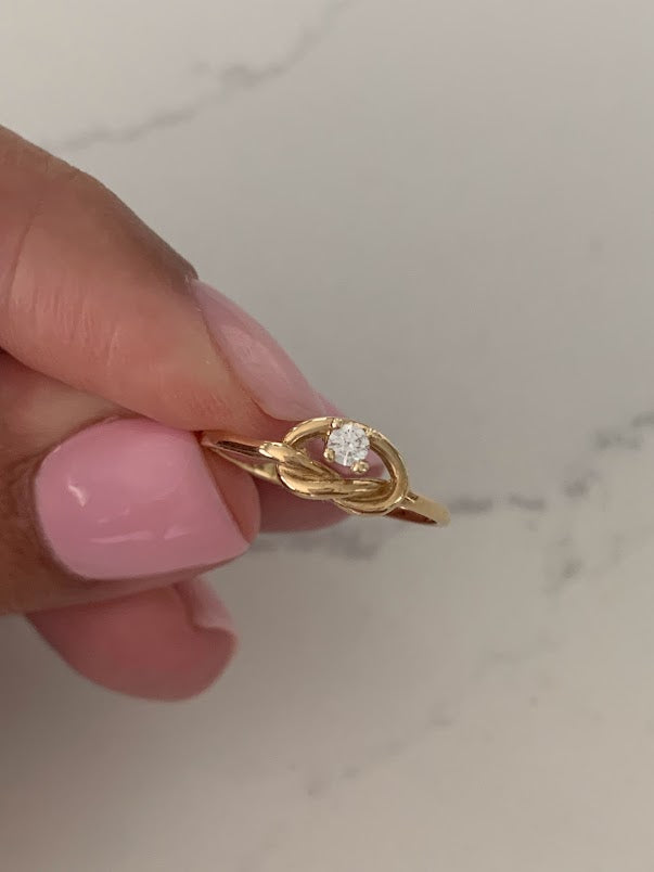 14K Yellow Gold Knot Ring with CZ | Cubic Zirconia | Anniversary Ring | Knot Engagement Ring | Ring for her | Promise Ring