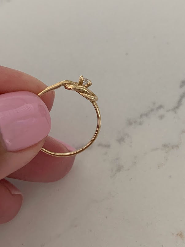 14K Yellow Gold Knot Ring with CZ | Cubic Zirconia | Anniversary Ring | Knot Engagement Ring | Ring for her | Promise Ring