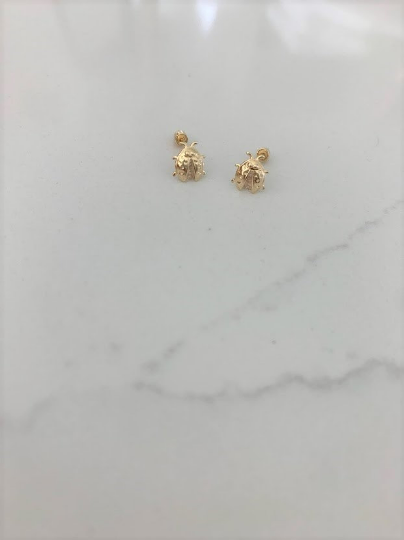 14K Bezel Ladybug Earrings, Dainty Earrings, Women Earrings, Kid Earrings, Solid Gold Ladybugs, Gold Ladybugs, Gold Earrings