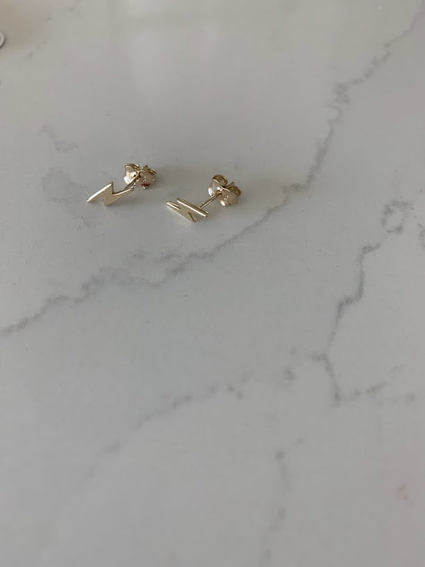 14K Gold Lightning Bolt Stud Earrings | Minimalist Earrings | Everyday Earrings | Dainty Earrings Lightning Studs