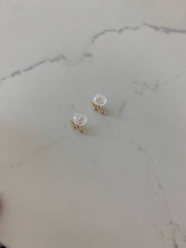 14K Gold Tiny Lightning Bolt Pave Stud Earrings | Minimalist Earrings | Everyday Earrings | Dainty Earrings Lightning Studs