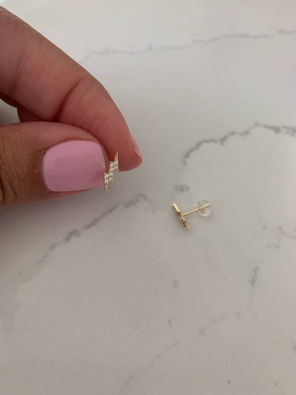 14K Gold Tiny Lightning Bolt Pave Stud Earrings | Minimalist Earrings | Everyday Earrings | Dainty Earrings Lightning Studs