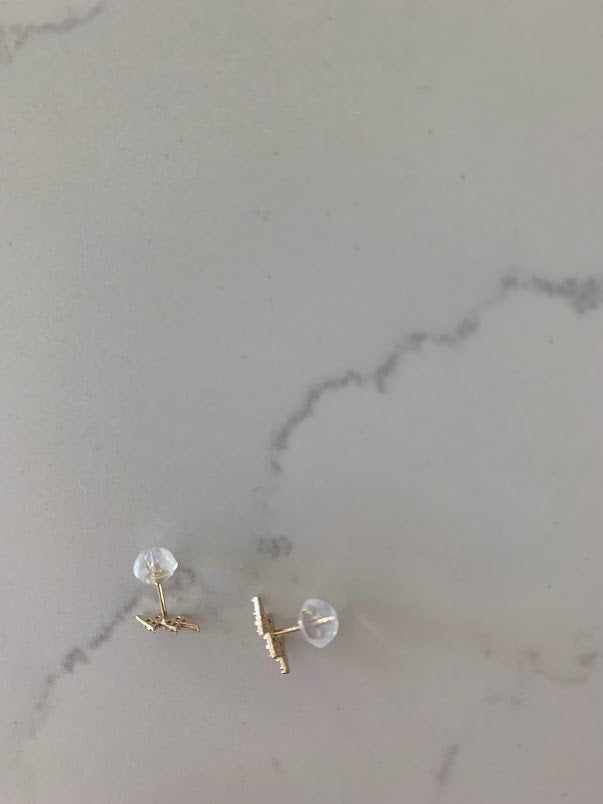 14K Gold Tiny Lightning Bolt Pave Stud Earrings | Minimalist Earrings | Everyday Earrings | Dainty Earrings Lightning Studs