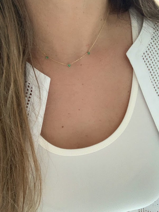 14K Gold Emeralds Necklace | Lotus Gold Necklace | 16" +2" | Emeralds Necklace | Solid Gold Necklace