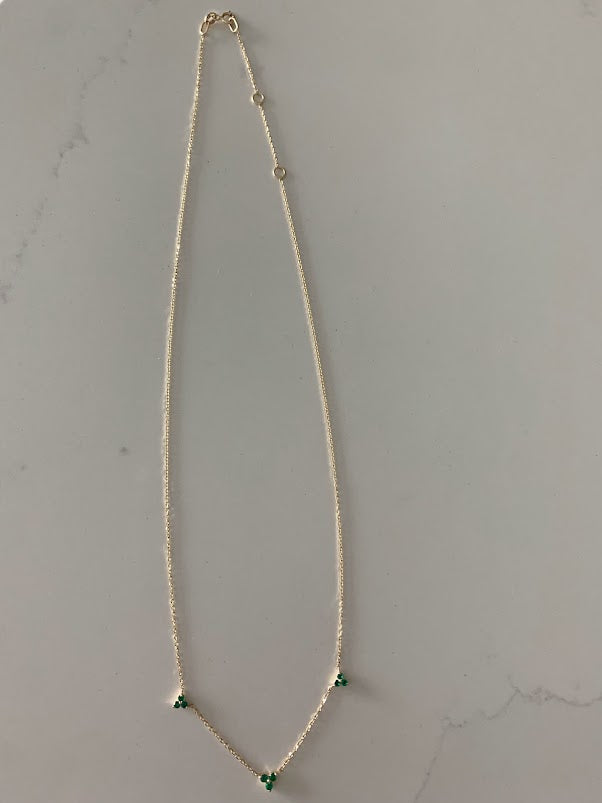 14K Gold Emeralds Necklace | Lotus Gold Necklace | 16" +2" | Emeralds Necklace | Solid Gold Necklace