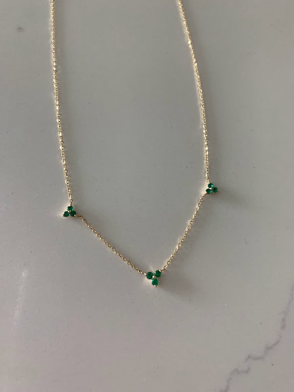 14K Gold Emeralds Necklace | Lotus Gold Necklace | 16" +2" | Emeralds Necklace | Solid Gold Necklace