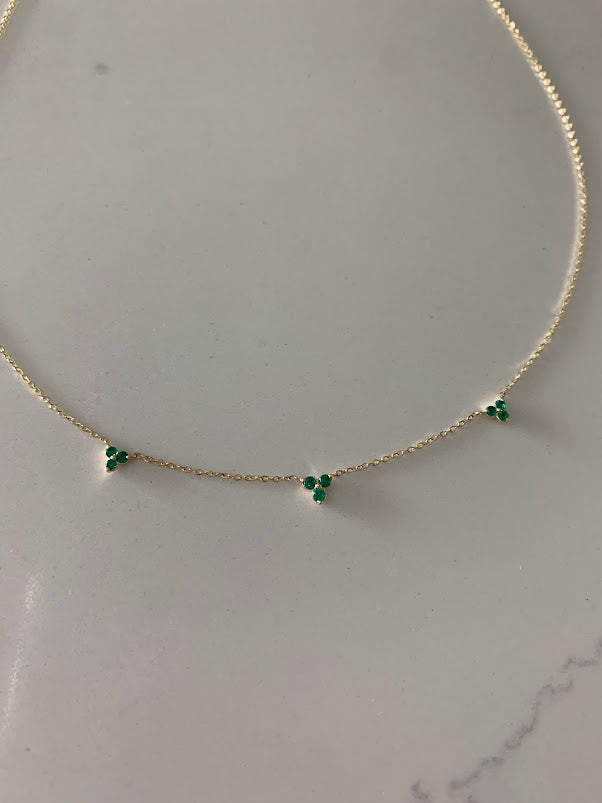 14K Gold Emeralds Necklace | Lotus Gold Necklace | 16" +2" | Emeralds Necklace | Solid Gold Necklace