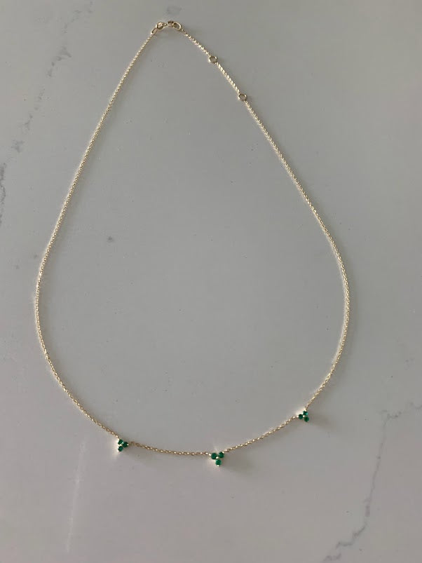 14K Gold Emeralds Necklace | Lotus Gold Necklace | 16" +2" | Emeralds Necklace | Solid Gold Necklace