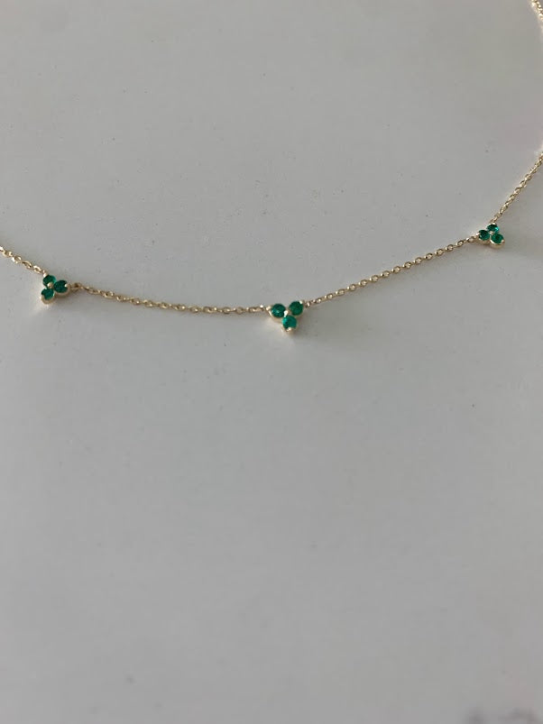 14K Gold Emeralds Necklace | Lotus Gold Necklace | 16" +2" | Emeralds Necklace | Solid Gold Necklace