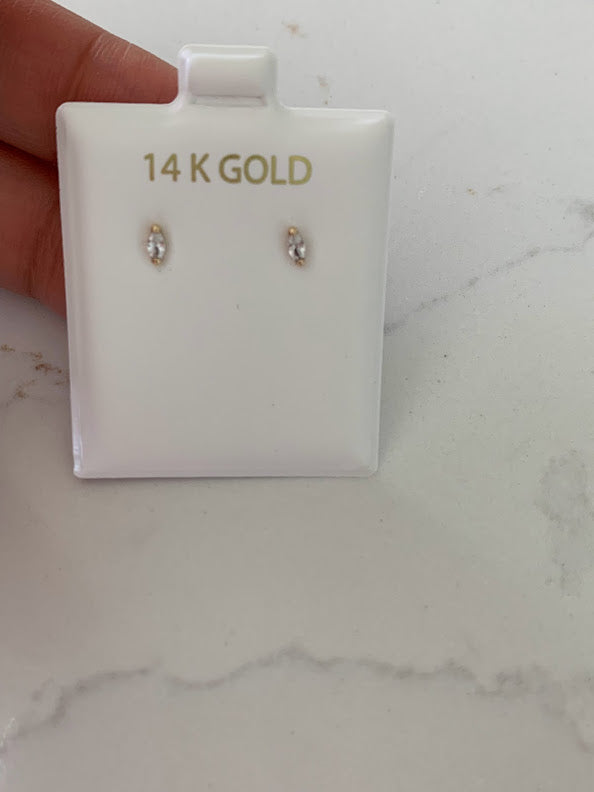 14K Solid Gold Marquise Cubic CZ Earrings, Marquise Studs, Push Back Studs, Beautiful and Elegant Dainty Earrings