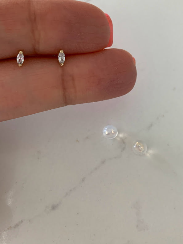 14K Solid Gold Marquise Cubic CZ Earrings, Marquise Studs, Push Back Studs, Beautiful and Elegant Dainty Earrings