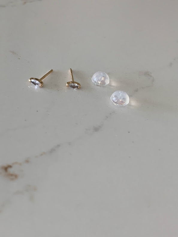 14K Solid Gold Marquise Cubic CZ Earrings, Marquise Studs, Push Back Studs, Beautiful and Elegant Dainty Earrings