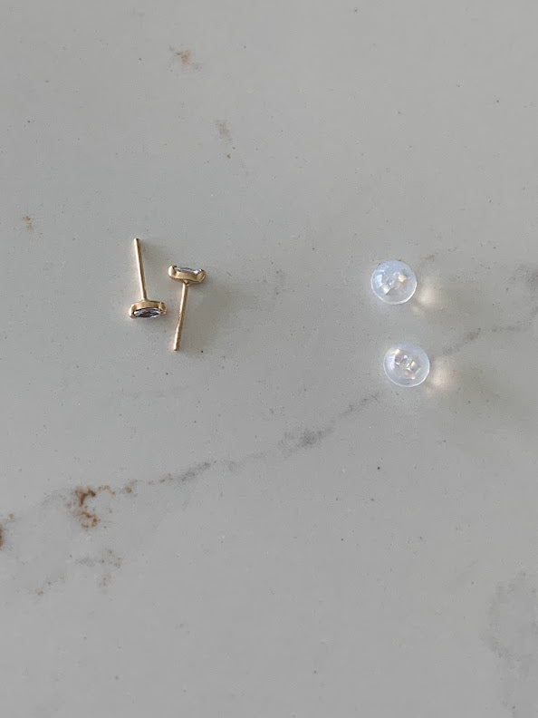 14K Solid Gold Marquise Cubic CZ Earrings, Marquise Studs, Push Back Studs, Beautiful and Elegant Dainty Earrings
