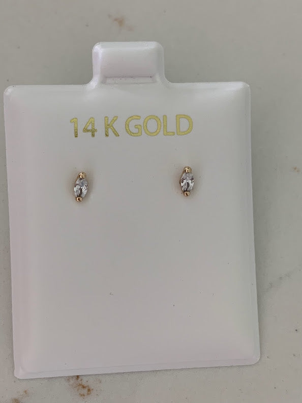 14K Solid Gold Marquise Cubic CZ Earrings, Marquise Studs, Push Back Studs, Beautiful and Elegant Dainty Earrings