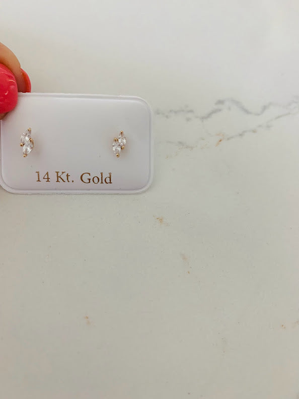14K Solid Gold Marquise Cubic ZC Earrings, Marquise Studs, Push Back Studs, Beautiful and Elegant Dainty Earrings