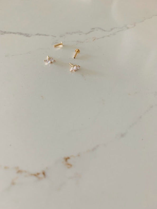 14K Solid Gold Marquise Cubic ZC Earrings, Marquise Studs, Push Back Studs, Beautiful and Elegant Dainty Earrings