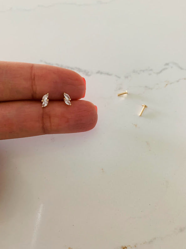 14K Solid Gold Marquise Cubic ZC Earrings, Marquise Studs, Push Back Studs, Beautiful and Elegant Dainty Earrings