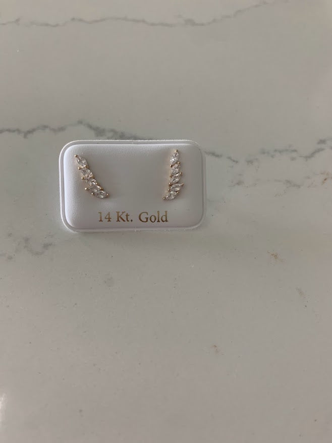 14K Solid Gold Marquise Cubic ZC Earrings, Marquise Studs, Crawler Push Back Studs, Beautiful and Elegant Dainty Earrings