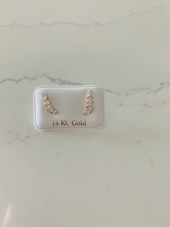 14K Solid Gold Marquise Cubic ZC Earrings, Marquise Studs, Crawler Push Back Studs, Beautiful and Elegant Dainty Earrings