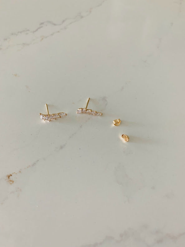 14K Solid Gold Marquise Cubic ZC Earrings, Marquise Studs, Crawler Push Back Studs, Beautiful and Elegant Dainty Earrings